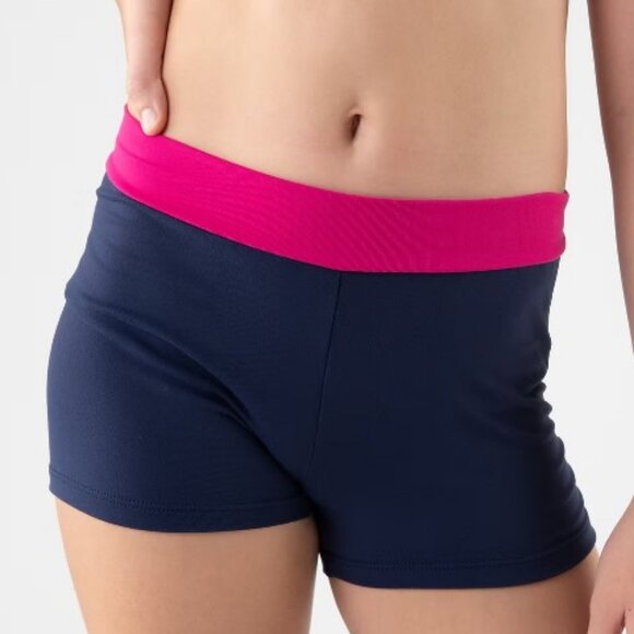 OshKosh B'gosh side stripe mini swim shorts navy blue and pink girls' size 12 - Picture 1 of 4